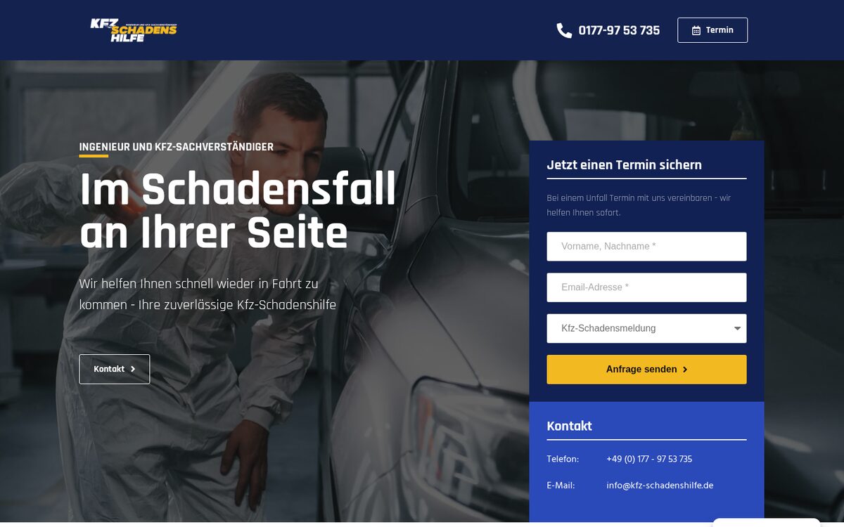 Screenshot der Website Kfz-Schadenshilfe (kfz-schadenshilfe.de)
